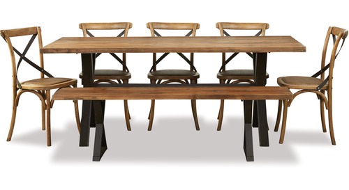 Cross 2200 7-pce Dining Suite - 5 x Chairs & Bench Cross 2200 7-pce Dining Suite - 5 x Chairs & Bench